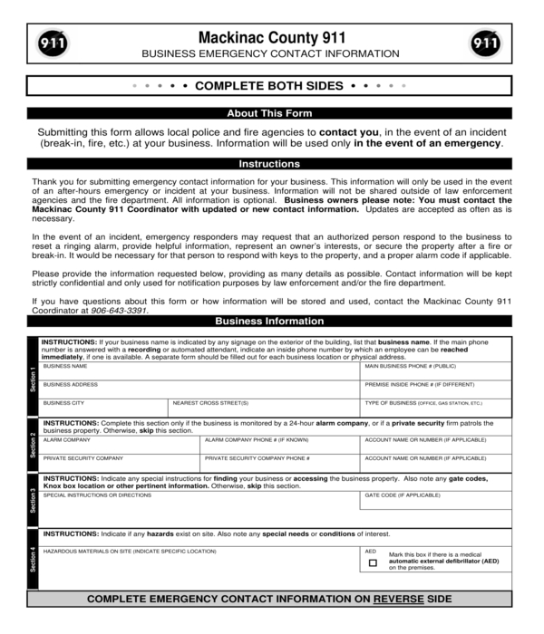 business emergency contact information form
