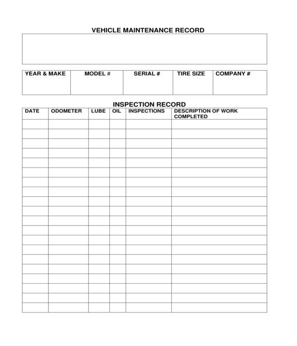 car vehicle maintenance record form