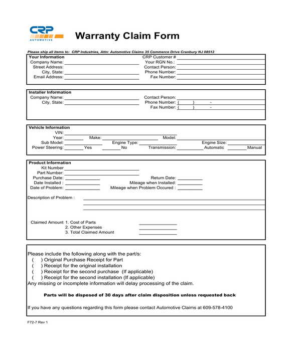 car warranty claim form
