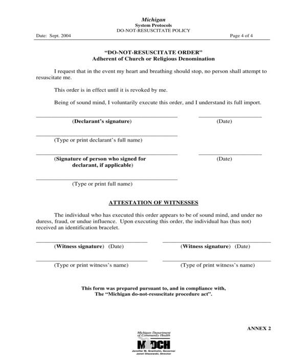 church adherence do not resuscitate order form