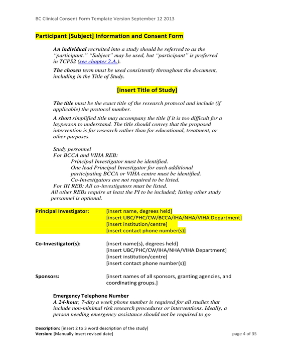 clinical research participant consent form