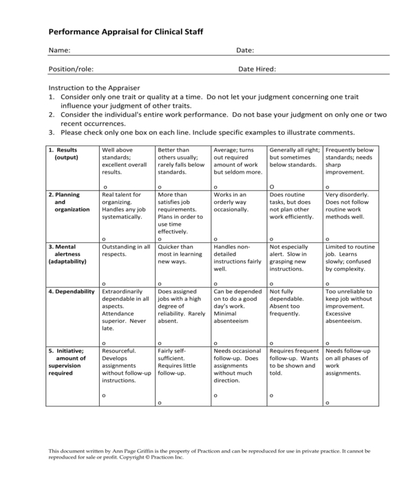 clinical staff performance appraisal form