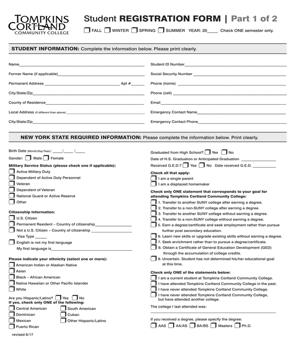 college student registration form