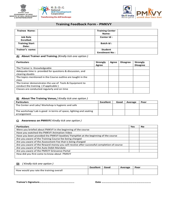 company training feedback form