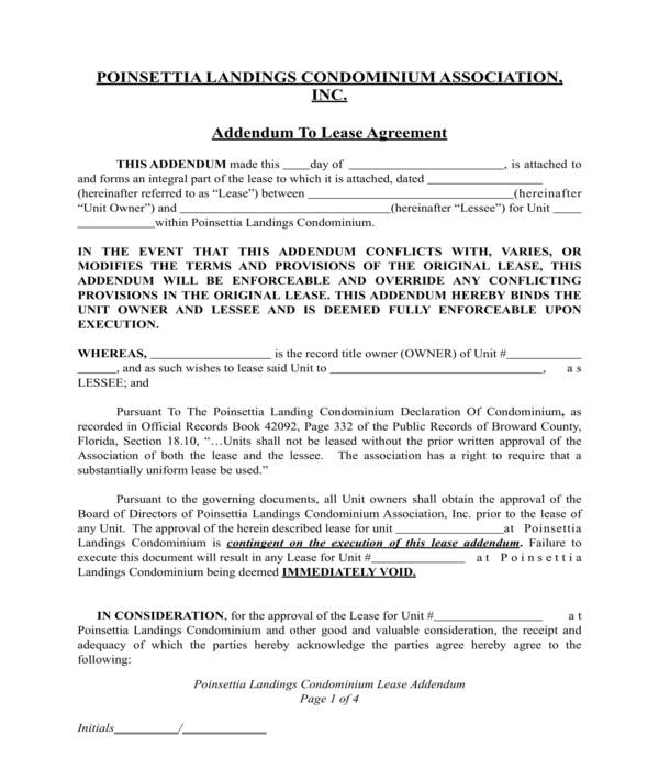 condominium lease addendum agreement form