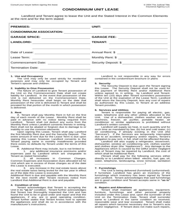 condominium lease agreement form in doc
