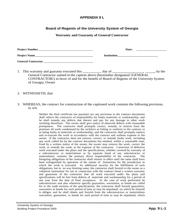 contractor warranty form