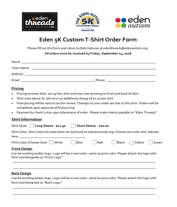 custom t shirt order form