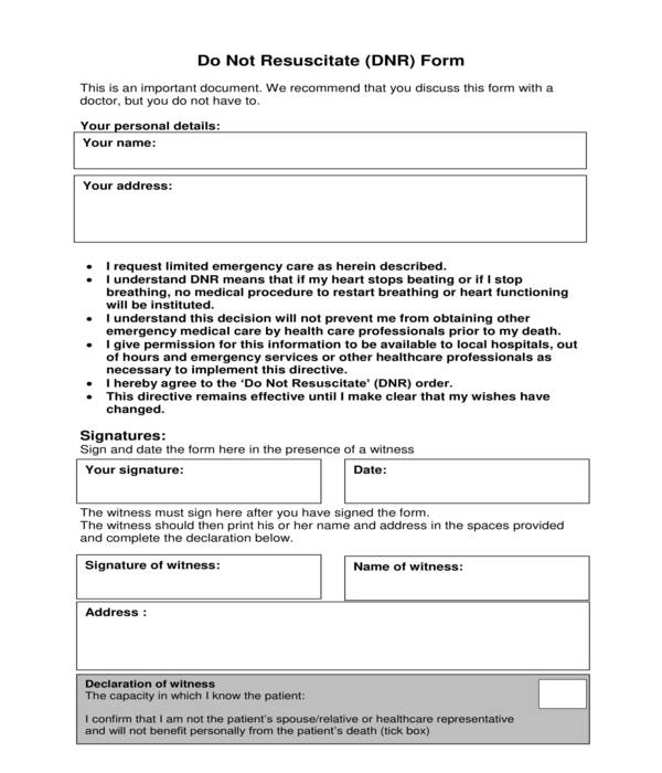 FREE 11+ DoNotResuscitate Forms in PDF MS Word