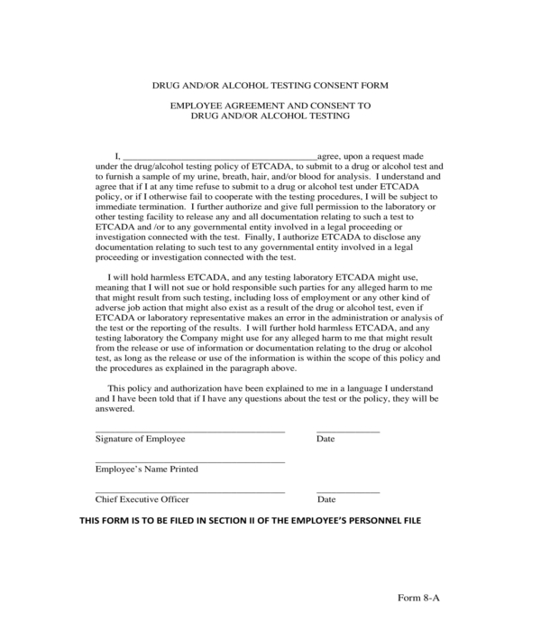 drug alcohol testing policy disclosure consent form