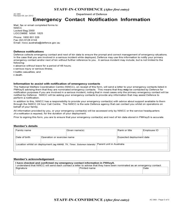 emergency contact notification information form