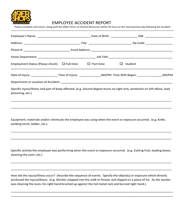 Form Fillable Accident Report Doc Printable Forms Free Online