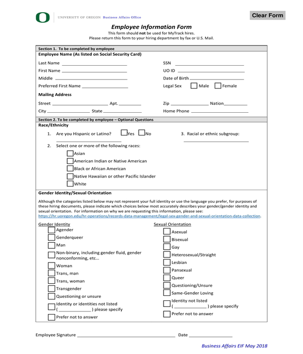 employee information form sample