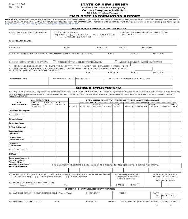 employee information report form