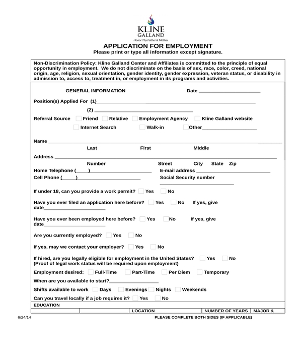employment application form in doc