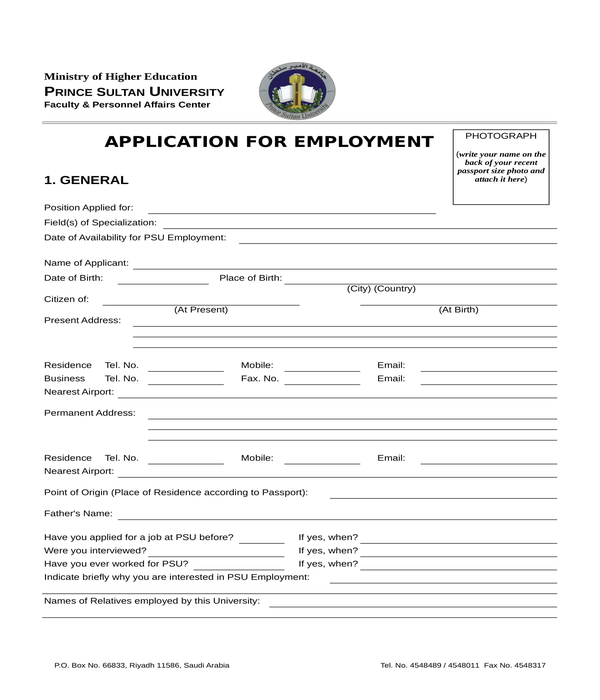employment application form in xls