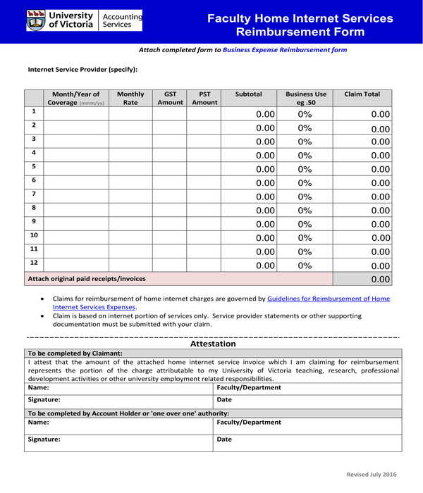 faculty home internet reimbursement form