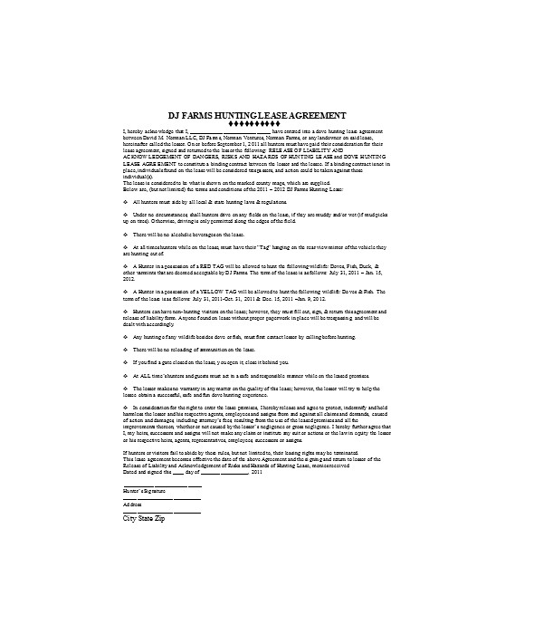 farm hunting lease agreement form