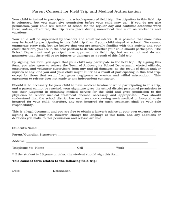 field trip consent form template