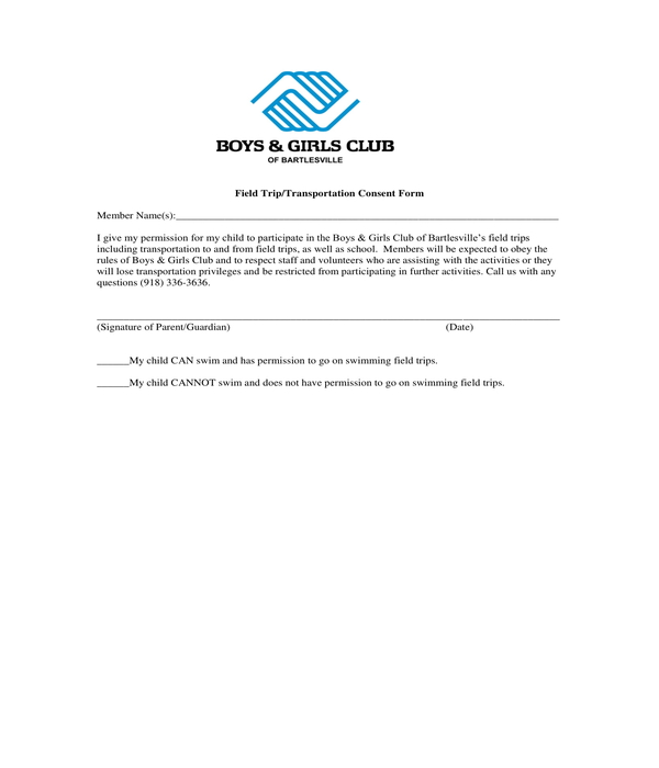 field trip and transportation consent form