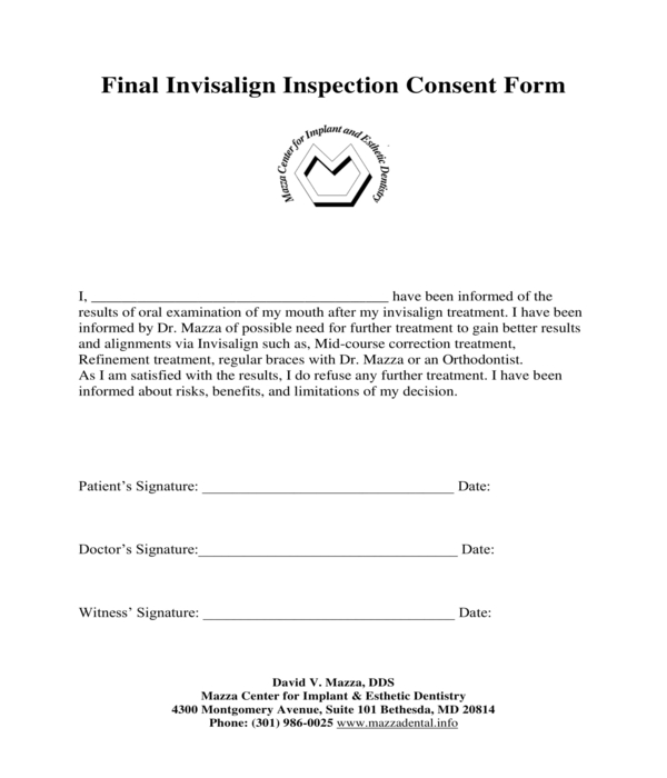 final invisalign inspection consent form