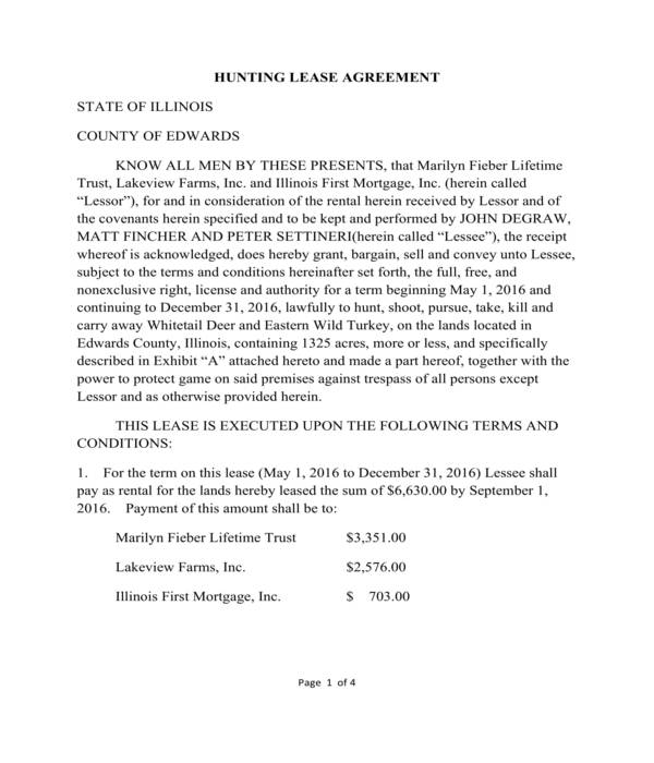 free hunting lease agreement form
