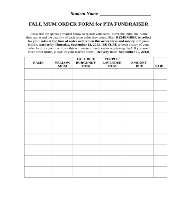 Free 10 Fundraiser Order Forms In Pdf Ms Word Excel