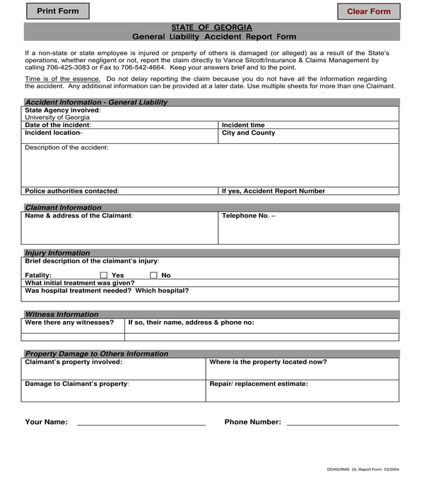 general liability accident report form