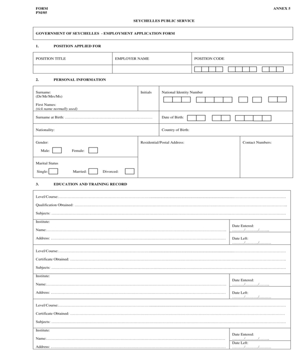 government employment application form