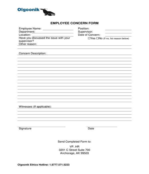 hr employee concern form sample