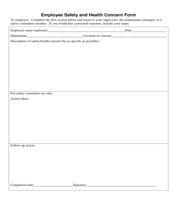 hr employee safety and health concern form