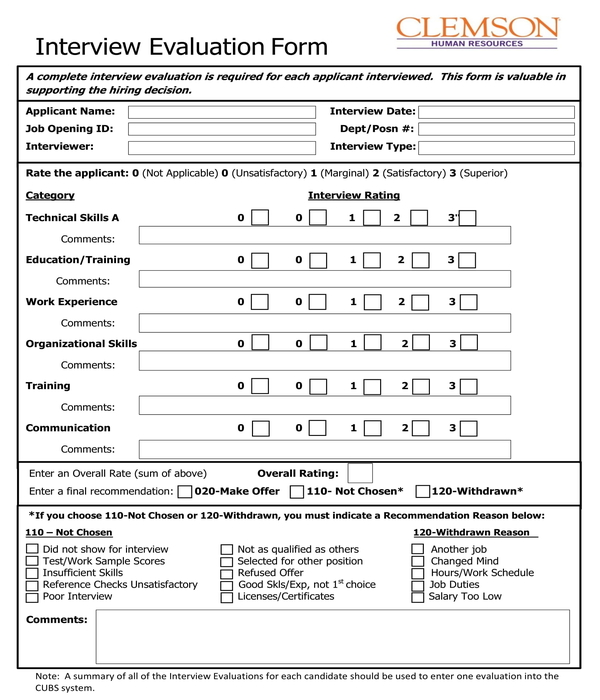 FREE 4+ HR Interview Evaluation Forms in PDF | MS Word | Excel