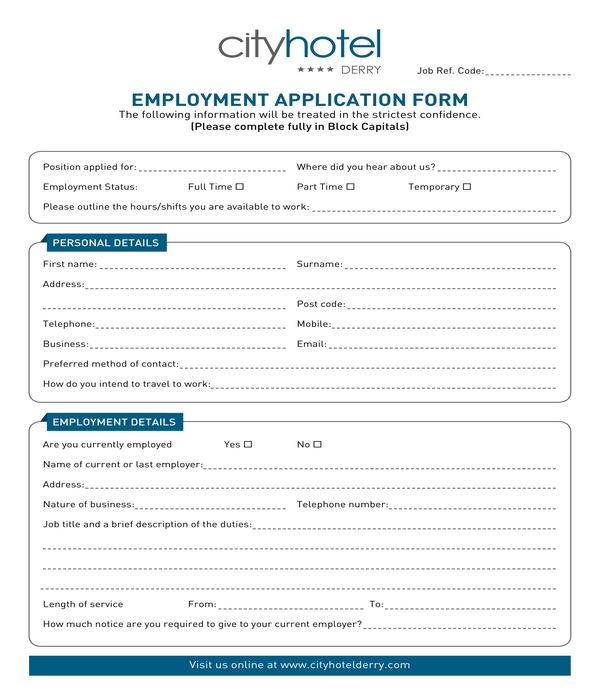 hotel employment application form