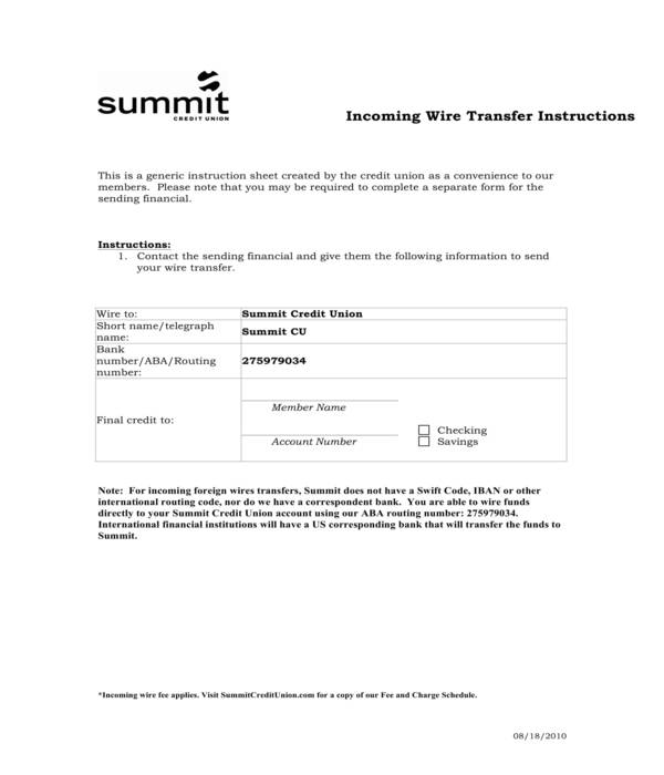 FREE 9+ Wire Transfer Instruction Forms in PDF | MS Word