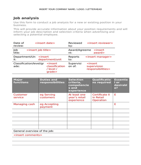 Free 5 Job Analysis Forms In Pdf Ms Word Excel 4626