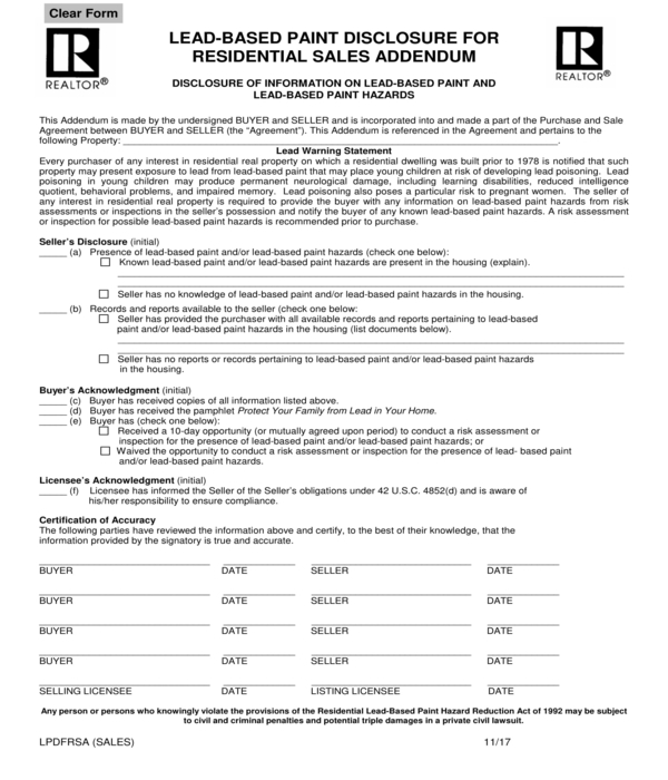 FREE 6 Lead Based Paint Disclosure Forms In PDF MS Word