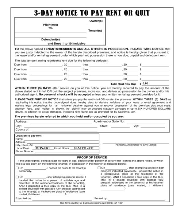 Notice To Pay Rent Or Quit Template