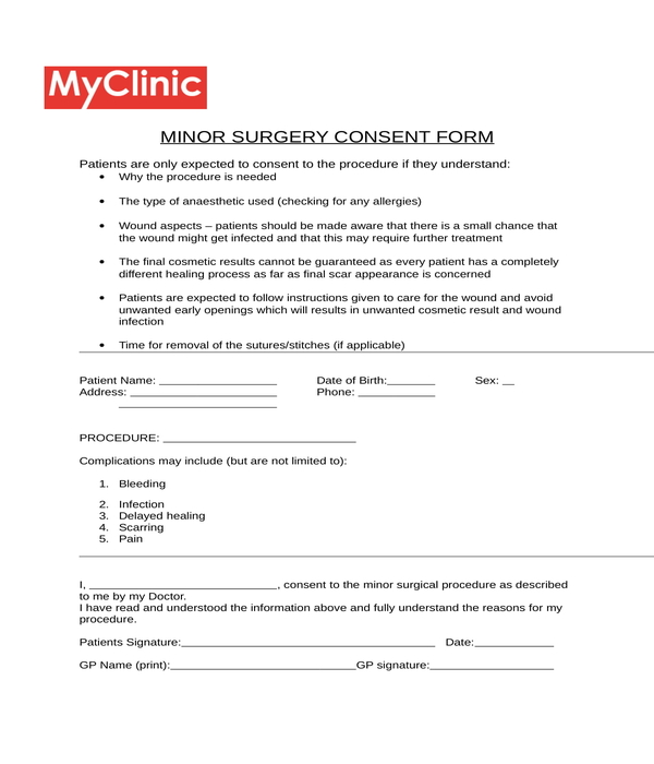 minor surgery consent form