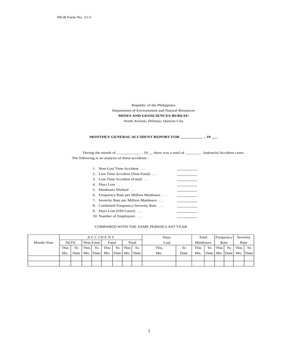 monthly general accident report form