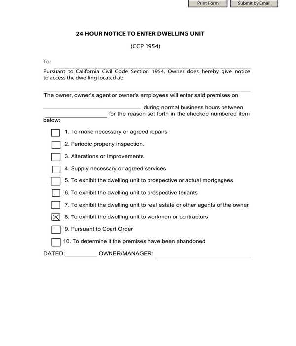 notice to enter dwelling unit form sample