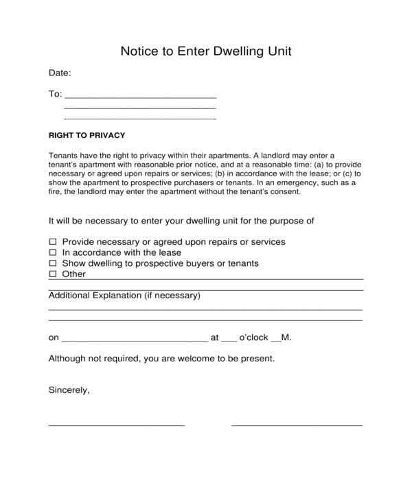 notice to enter dwelling unit form in doc