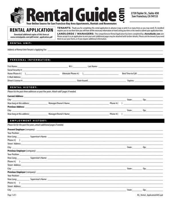 online apartment rental application form