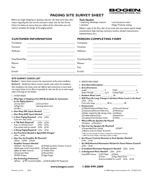 paging site survey form