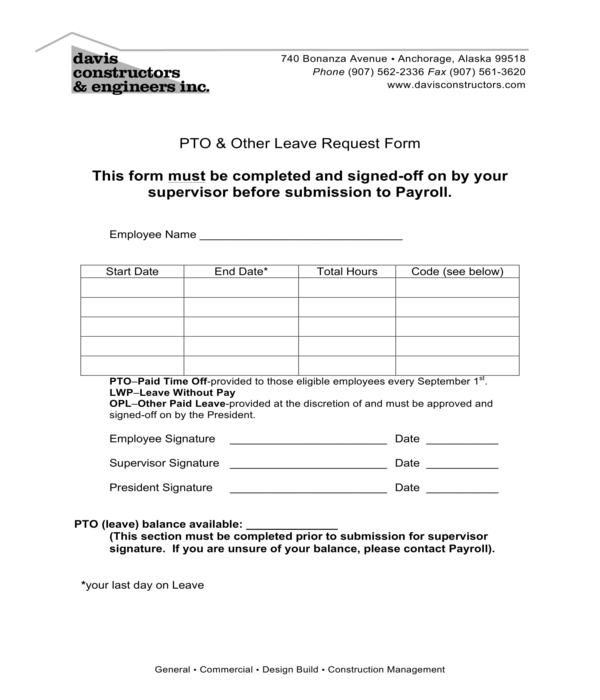 paid time off and other leave request form