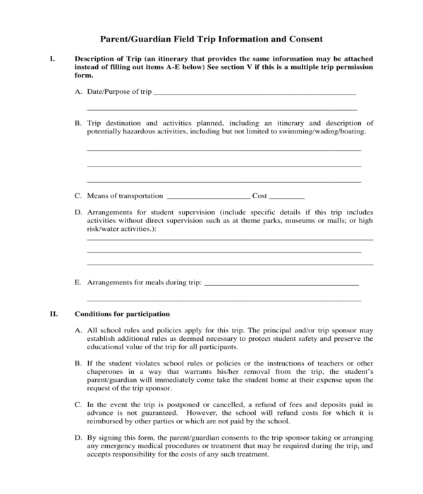 parent guardian field trip information and consent form