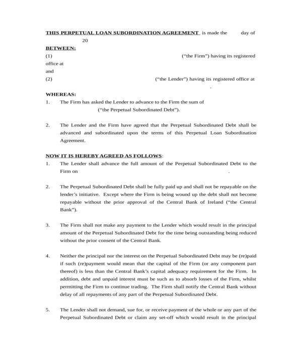 perpetual loan subordination agreement form