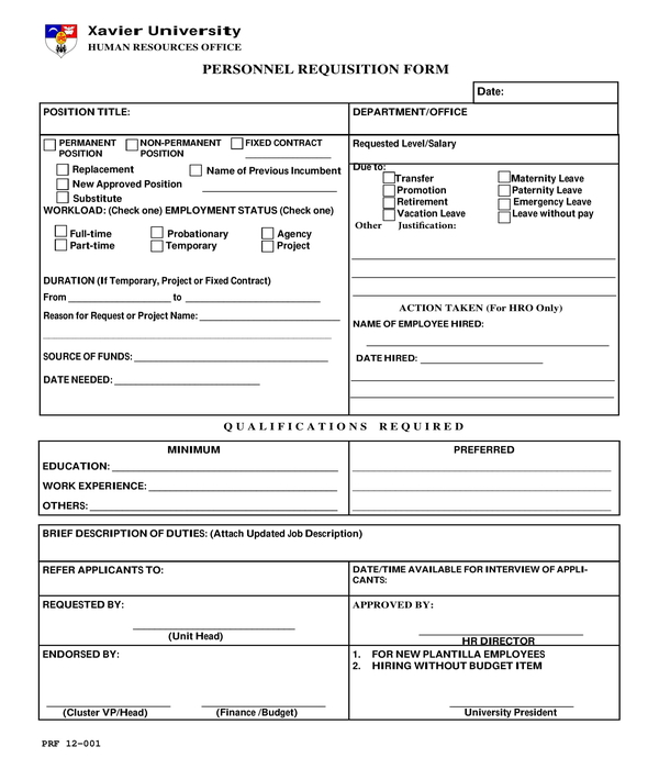 personnel requisition form