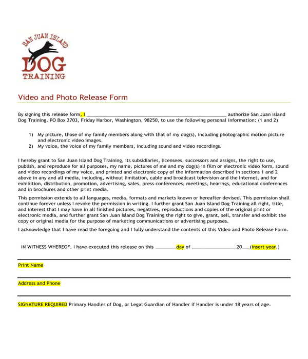 pet video and photo release form