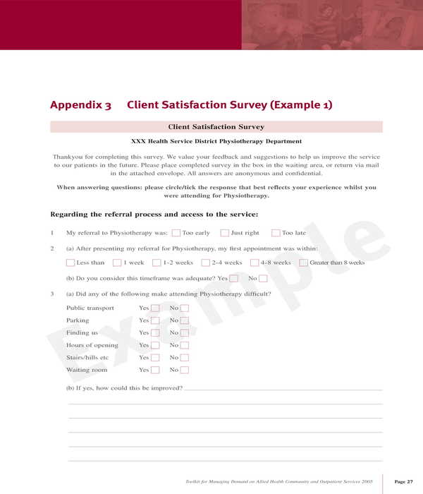 physiotherapy client satisfaction survey form