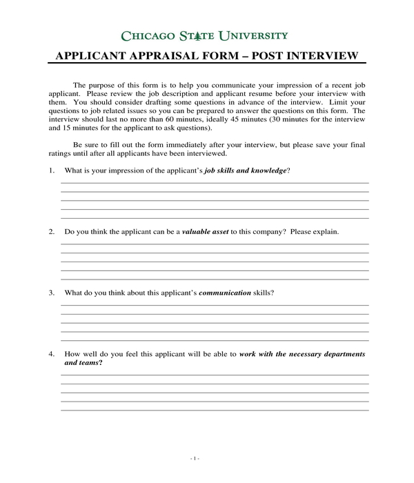 post interview applicant appraisal form